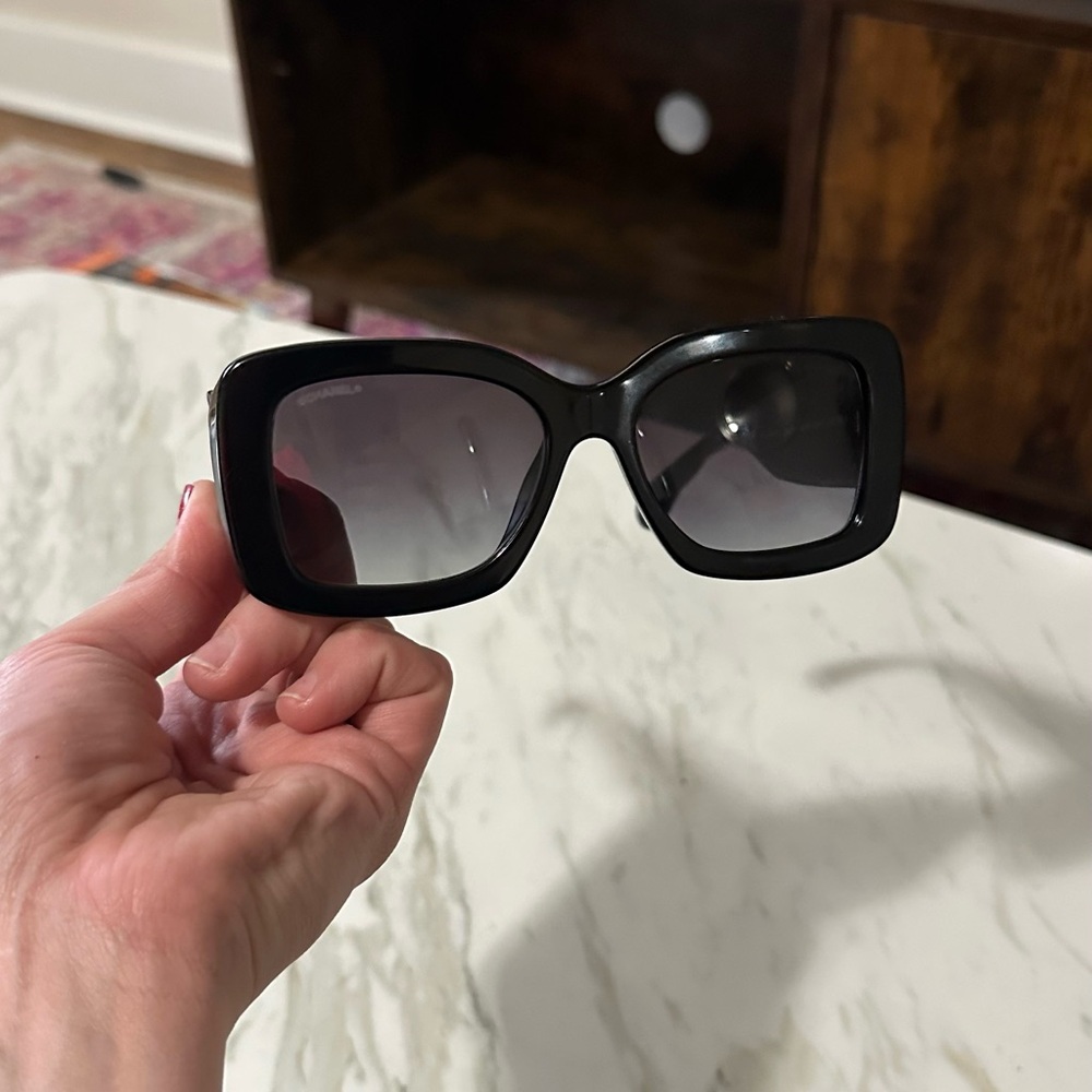 Authentic Chanel Black Rectangle Sunglasses - image 2